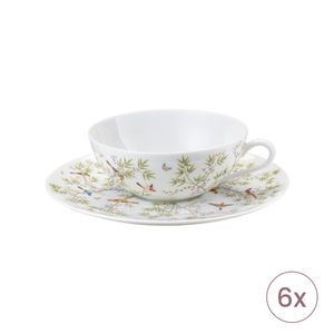 Set 6 Cesti Cu Farfurioare Ceai Paradis Fond Blanc Raynaud Limoges